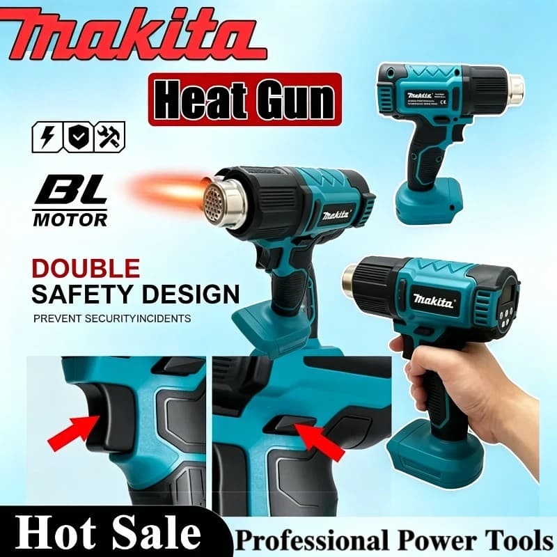 Makita Digital Display Electric Air Guns Cordless Heat Gun 3 Nozzles Industrial Shrink Wrapping Hot Air Gun for 18V 20V Battery