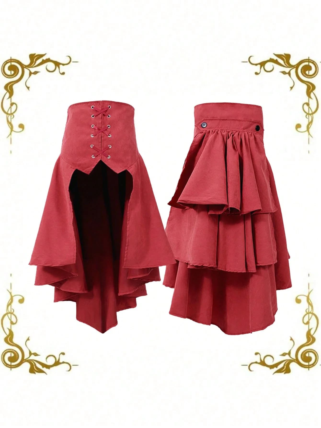 Gonna da pirata Steampunk gotica da donna Gonna da pirata con lacci sul davanti Gonna con orlo irregolare con volant a strati Cintura in vita Costume medievale vintage