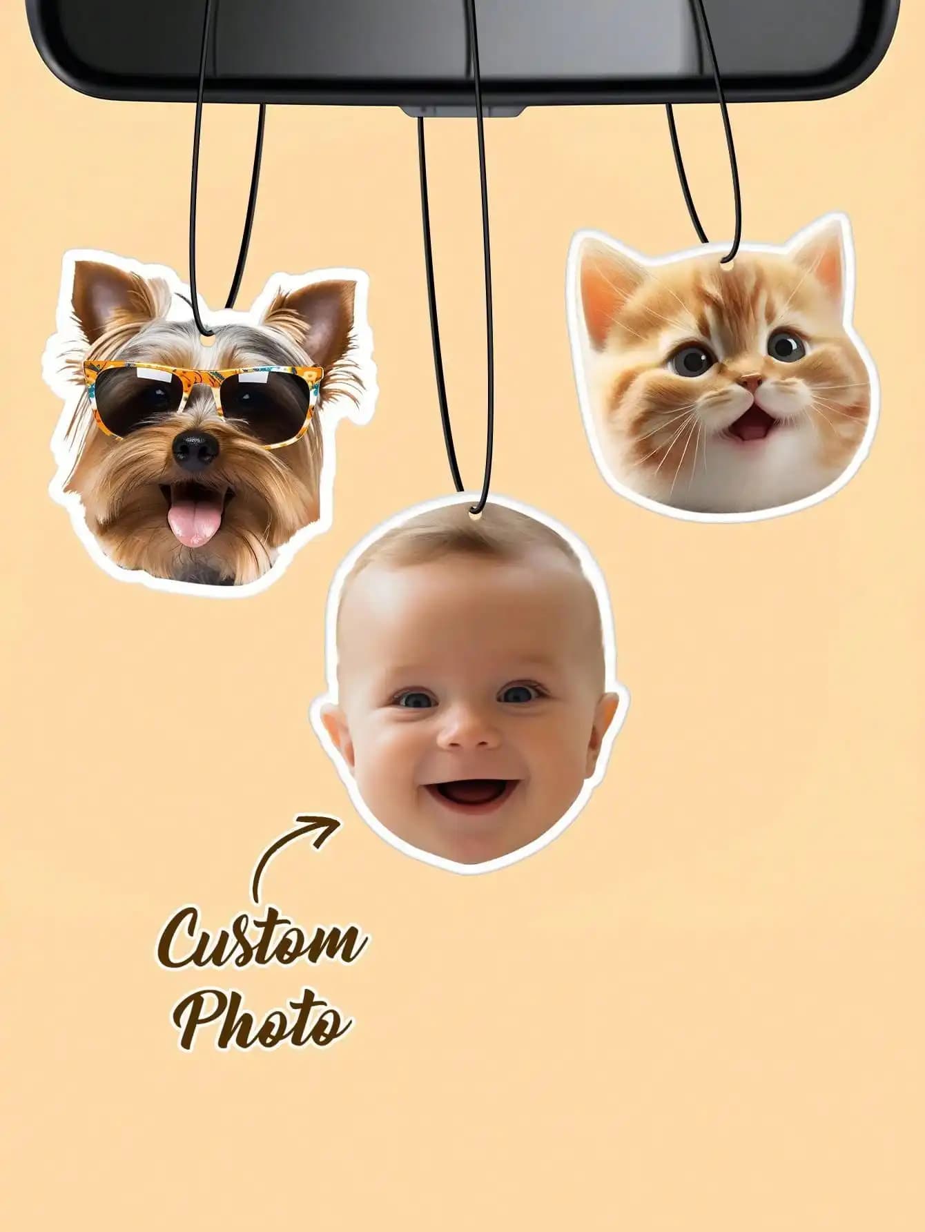 Deodorant for car with custom photo, custom hanging ornament on both sides, 10 perfumes, car decoration, gift for couples, friends