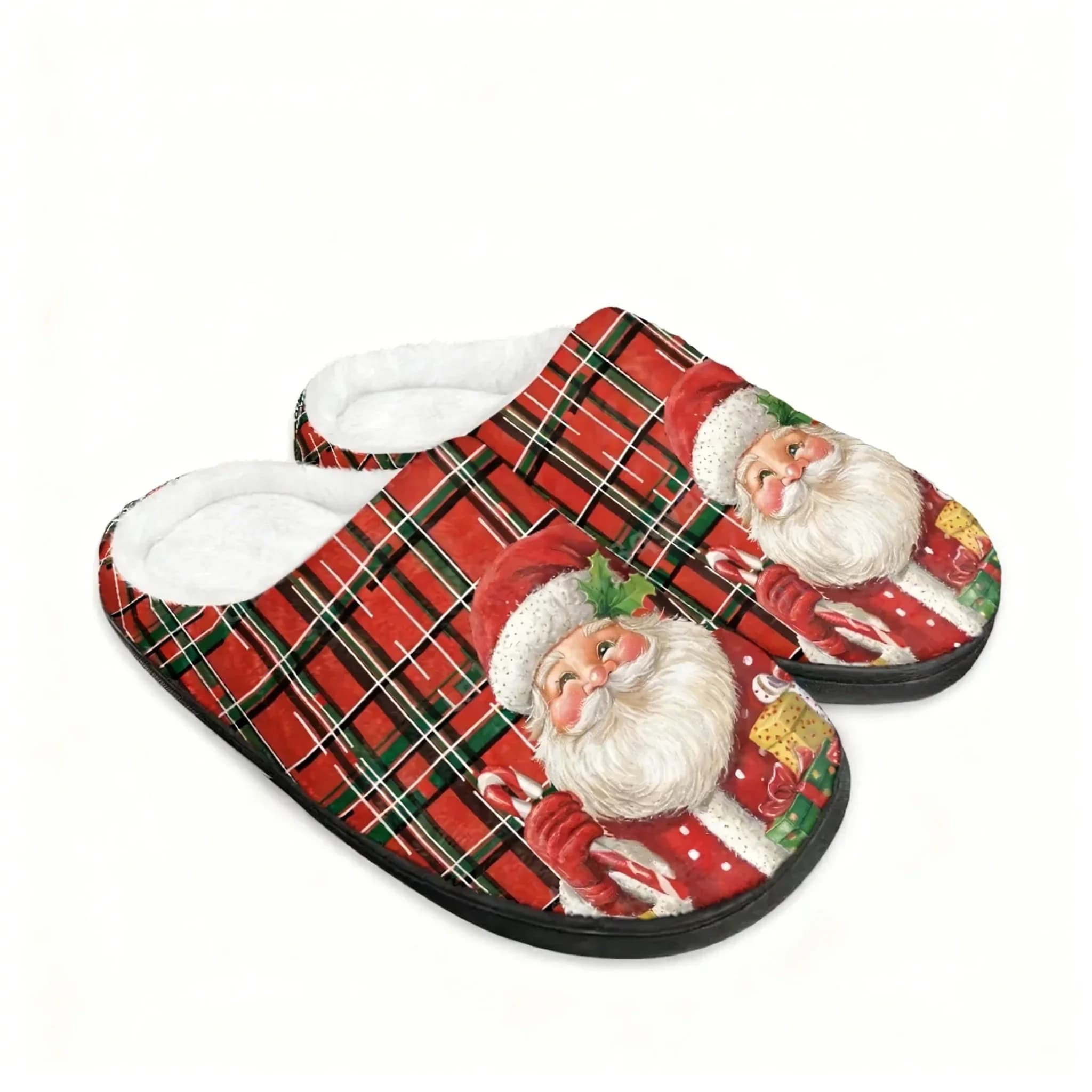Merry Christmas Santa Claus Scottish Style Home Cotton Slippers Mens Womens Teenager Plush Bedroom Keep Warm Custom Slipper