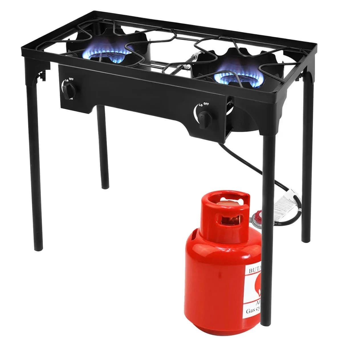 Fornello Portatile a Doppio Bruciatore a Propano da 150000BTU per Campeggio e Barbecue all'Aperto