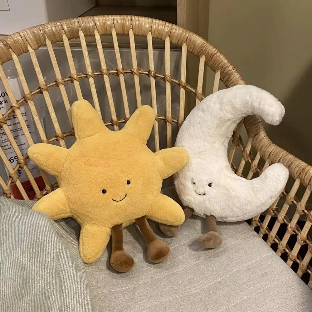 Peluche a forma di Sole e Luna, 30/45 cm, stile INS, morbido, cartone animato, kawaii, cuscino decorativo con gambe, per camera da letto e divano.