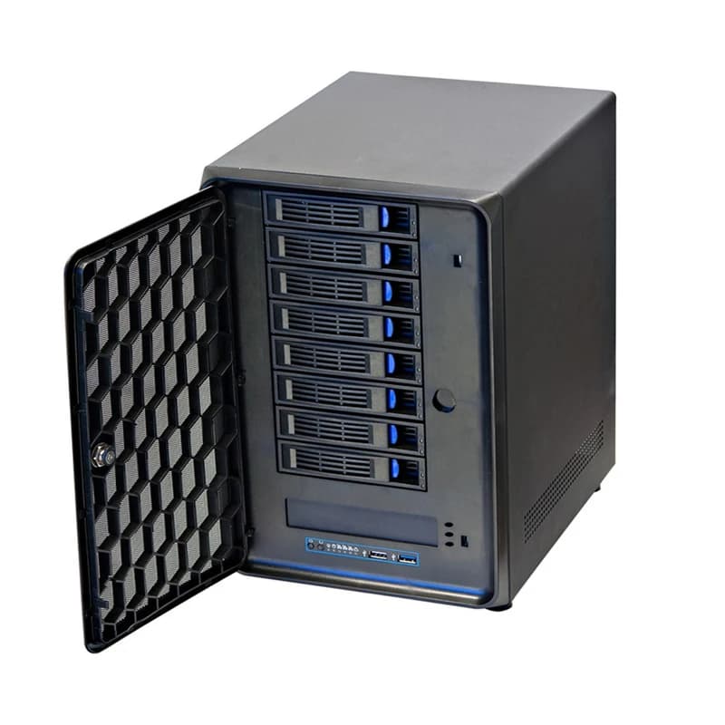 Hot Selling 8 Bay HDD Server Case Network Storage NAS Aluminum Alloy Plastic SAS/SATA Horizontal Mini-ITX Side Panel Window