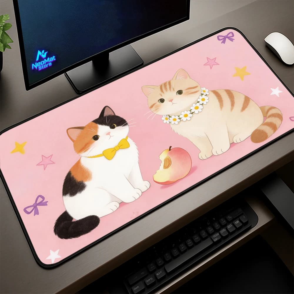 Kawaii Mouse Pad Office Big Gaming Desk Mat 900x400 Daisies Apple Pastel Pink With Cats Cute Mousepad Accessories