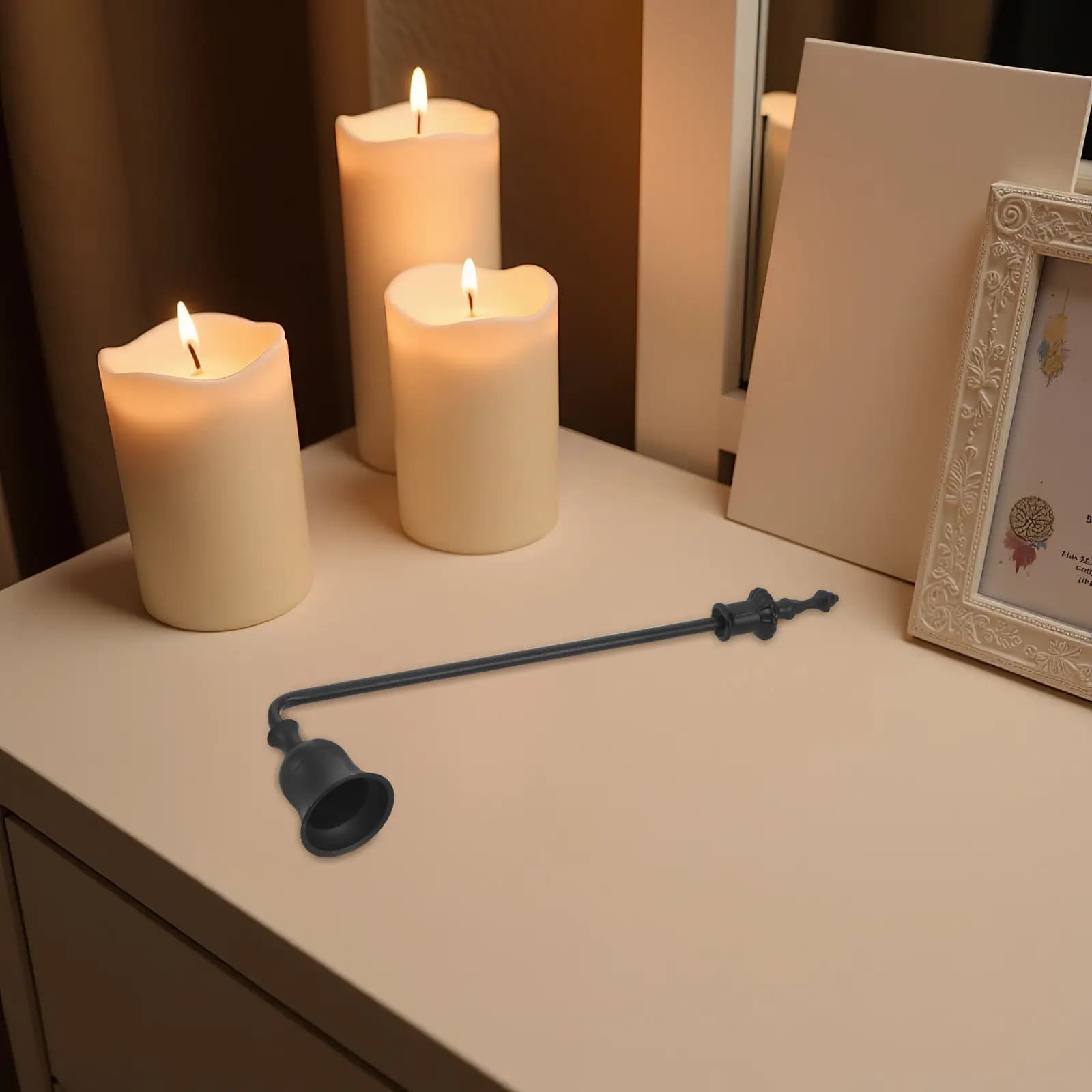 Spegnicandele Vintage con Manico Lungo, Estintore a Campana in Metallo, Spegnicandele Sicuro per Candele Tealight, Stile Rustico