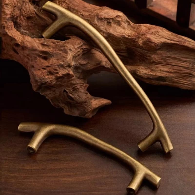 French Retro Brass Hardware Furniture Handles Wardrobe Drawers Shoe Cabinet Knob Creative Antique Bronze Wood Branch Door Pulls