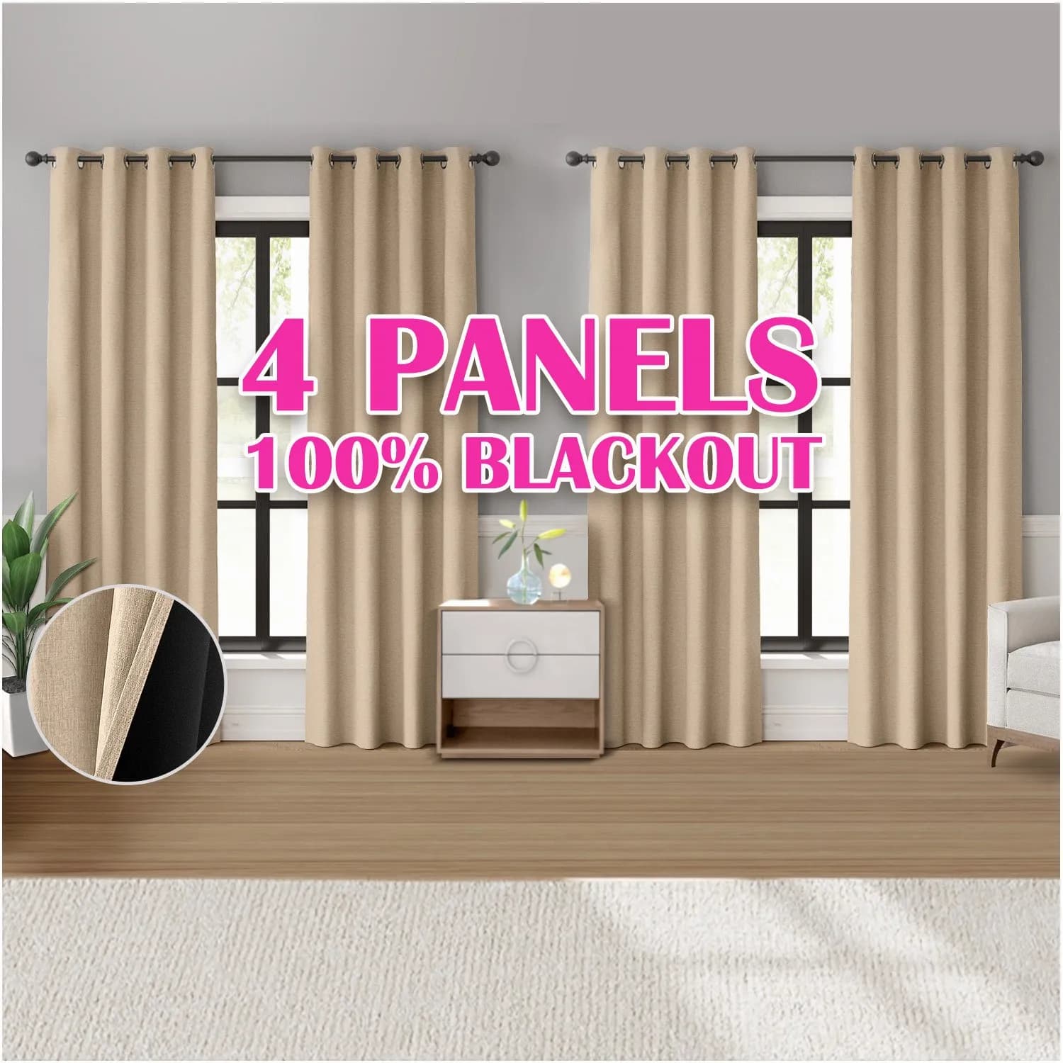 4pcs Blackout Curtains Set – Textured Grommet Drapes for Bedroom & Living Room, Thermal Insulated Window Treatments, Room Darken
