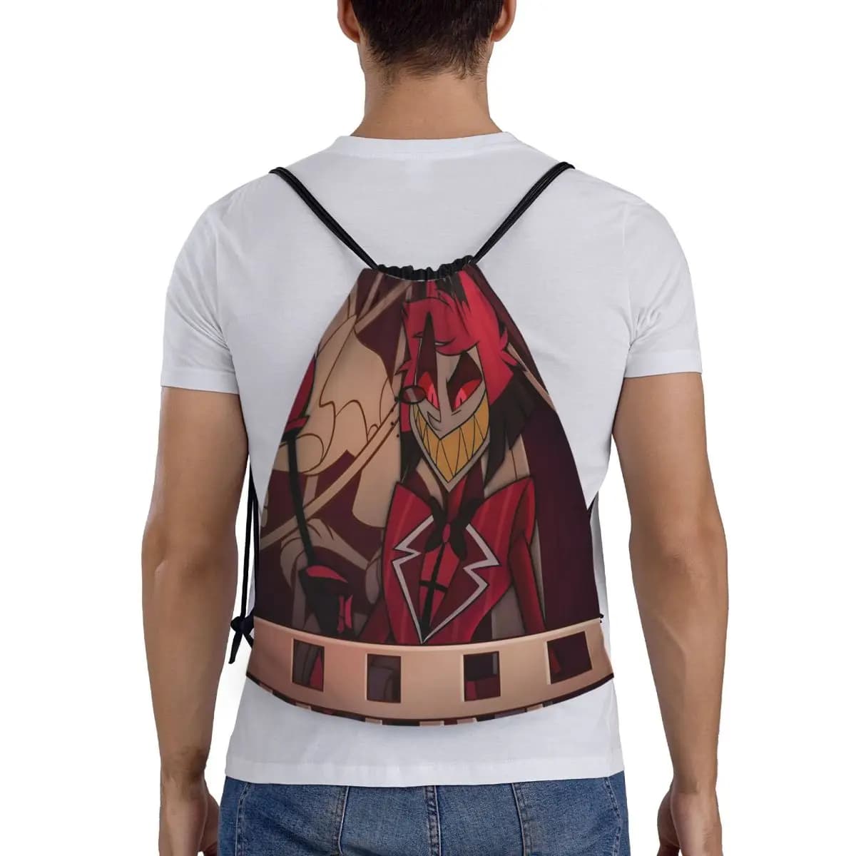 Zaini Moderni Hazbin Alastor Buddy in Stile Cartone Animato, Borse Sportive alla Moda con Coulisse, Borse per Libri per Uomo Donna Scuola