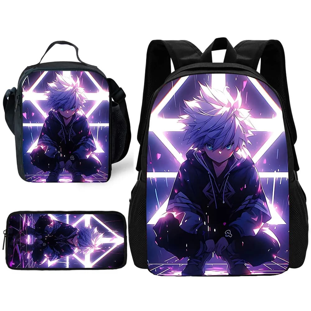 Zaino da scuola per bambini Anime Hunter x Hunter con borse per il pranzo, borse per matite, borse da scuola per ragazzi e ragazze miglior regalo