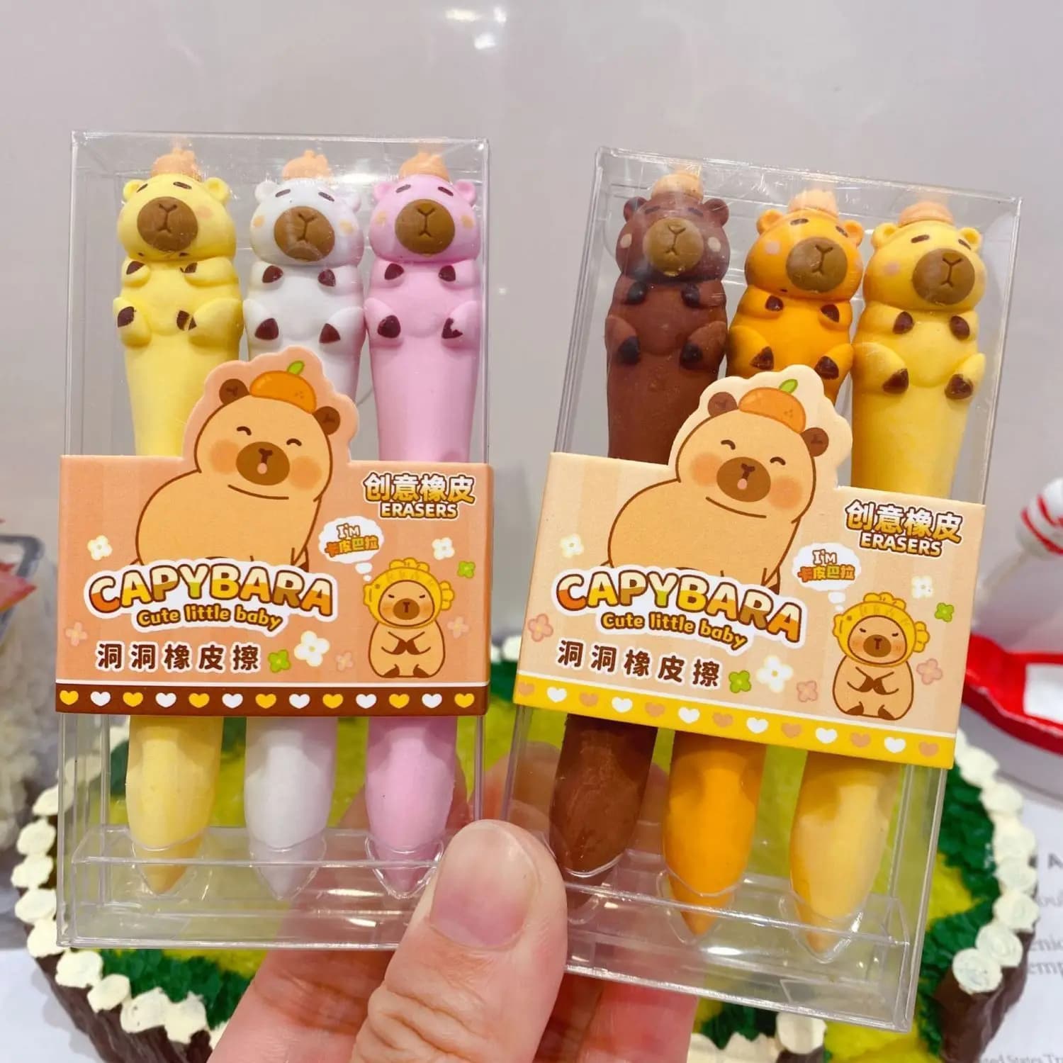 2 Boxes(6pack) Cartoon Capybara Shape Hole Eraser Set Durable Sketch Eraser Clean Traceless for School Stationery Supplies