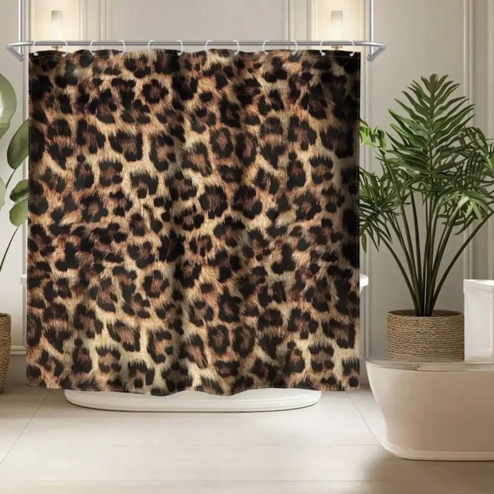 2D Flat 1/3/4pcs - Leopard Shower Curtain Set, Modern Fashion Sexy Flower Leopard Pattern Art Aesthetic Shower Curtain