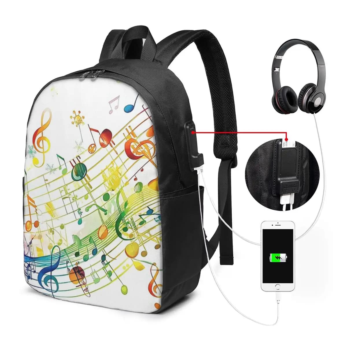 Tasti di pianoforte astratti con note musicali Zaino da viaggio Borsa per notebook Borsa per computer Borsa per studenti universitari Borse a tracolla per laptop