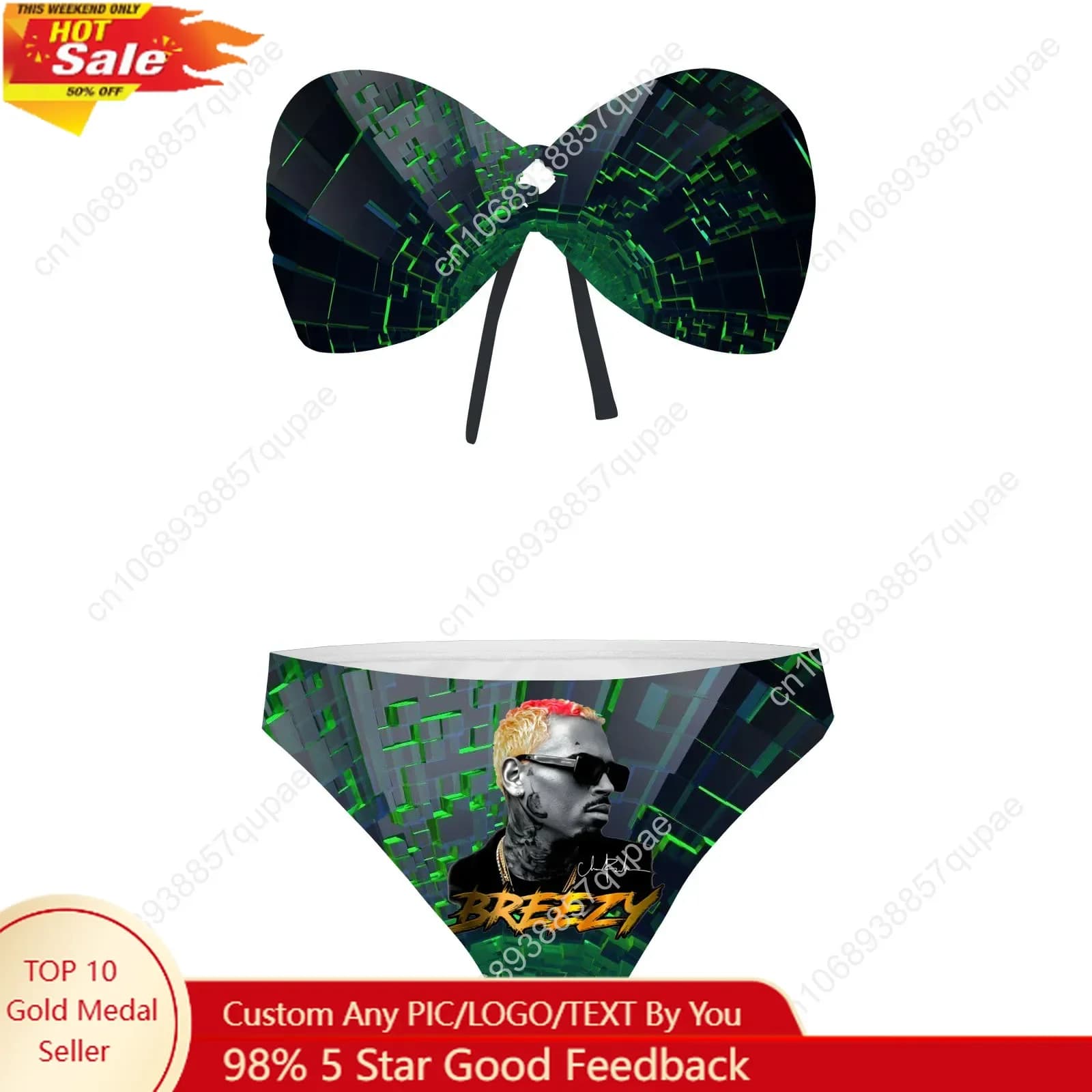 Chris Brown Rapper Strapless Swimwear Women's Swimwear Fashion Swimming Pool Party Beach Sexy bikini Customize swimwear