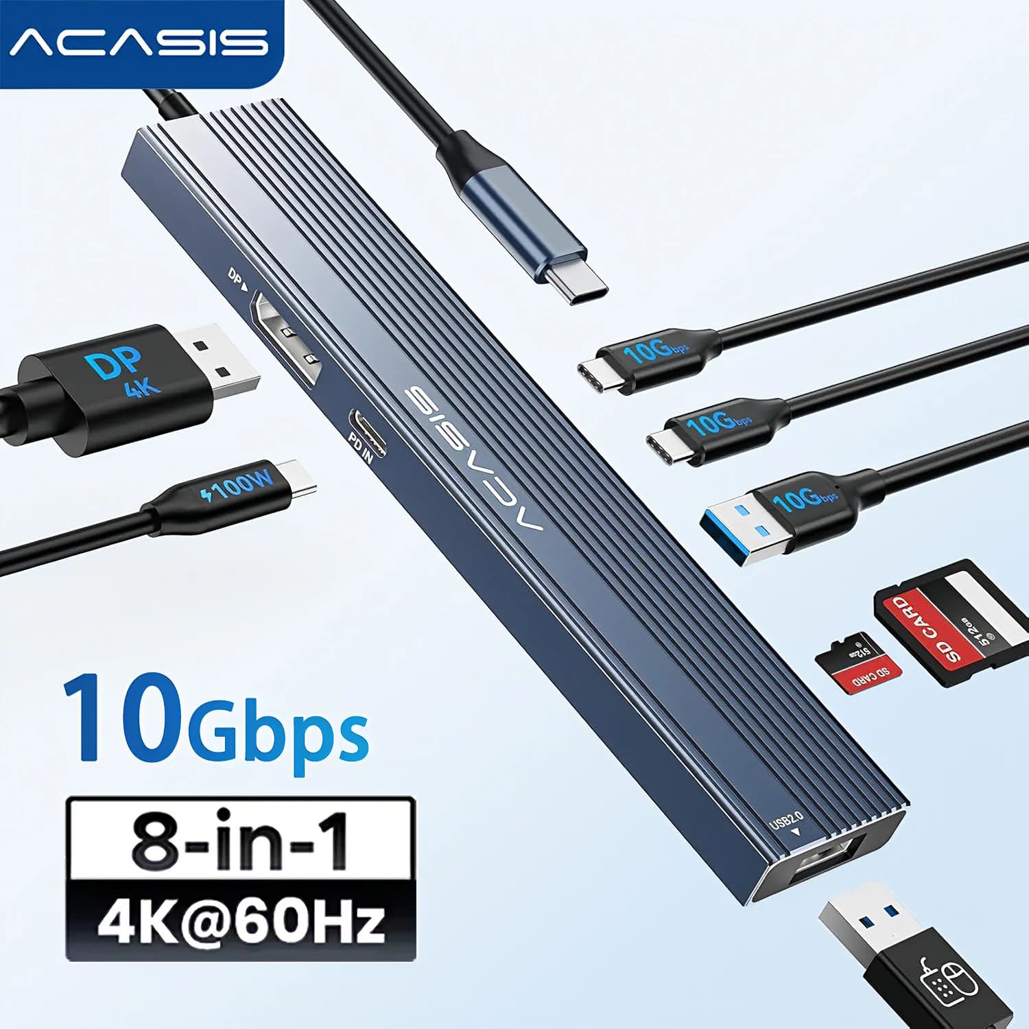 ACASIS USB C HUB 10Gbps 4K60Hz USB3.2 Splitter PD100W SD e TF Adattatore USB 8 in 1 per MacBook Accessori per laptop Docking station