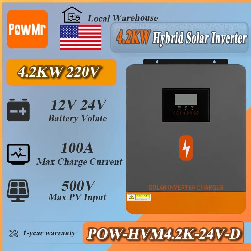PowMr 4.2KW Off Grid Inverter 12V/24VDC a 220VAC PV 500V 100A MPPT Caricatore Controller Onda Sinusoidale Pura per Sistema Solare
