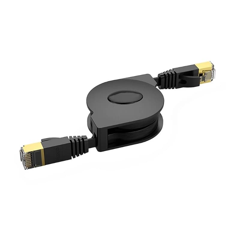 U55B Flat Ethernet Cable CAT6 RJ45 Pull-Out 2m Internet Cord, Black Thin Cable with Storage Case for Modem Laptop Desktop and