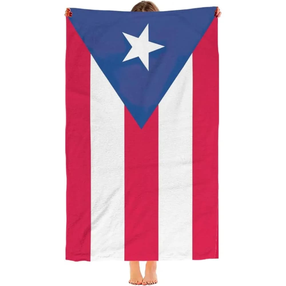 Telo Mare Artistico con Bandiera di Porto Rico, Motivo Patriottico, Asciugatura Rapida, Assorbente, Grande, Anti-Sabbia, Essenziale per Viaggi e Piscina