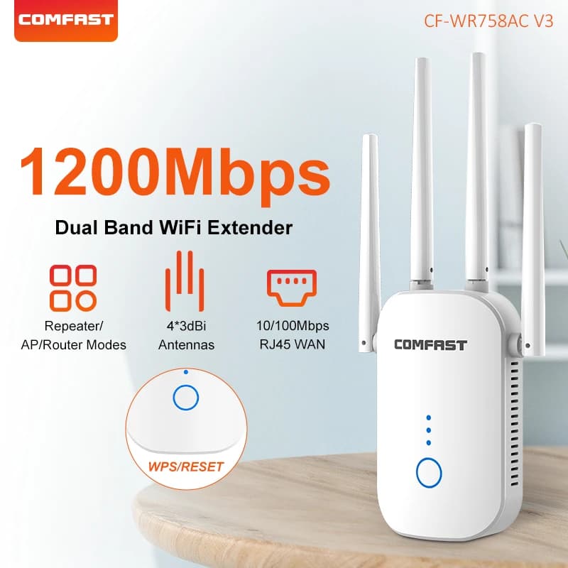 COMFAST 1200Mbps Ripetitore WiFi 2.4/5.8Ghz Wireless WiFi Range Extender WPS Wi fi Router Booster 4*3dbi Antenna amplificatore wifi