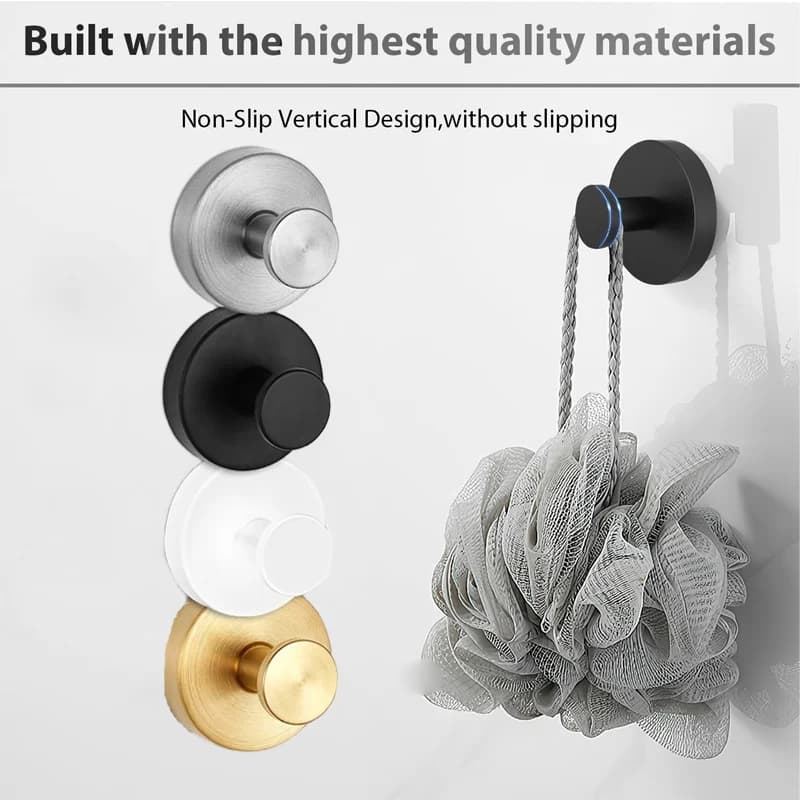 Removable Suction Cup Wall Mounted 304 Stainless Steel Black Round Towel Hook Coat Robe Clothes Hook for Bathroom Kitchen