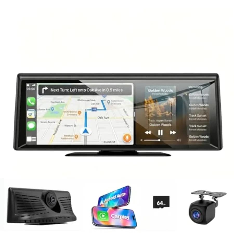 Schermo CarPlay Wireless con Dash Cam 2K, Stereo Auto Portatile Touchscreen da 8.1" con CarPlay e Android Auto, Telecamera di Retromarcia 1080P