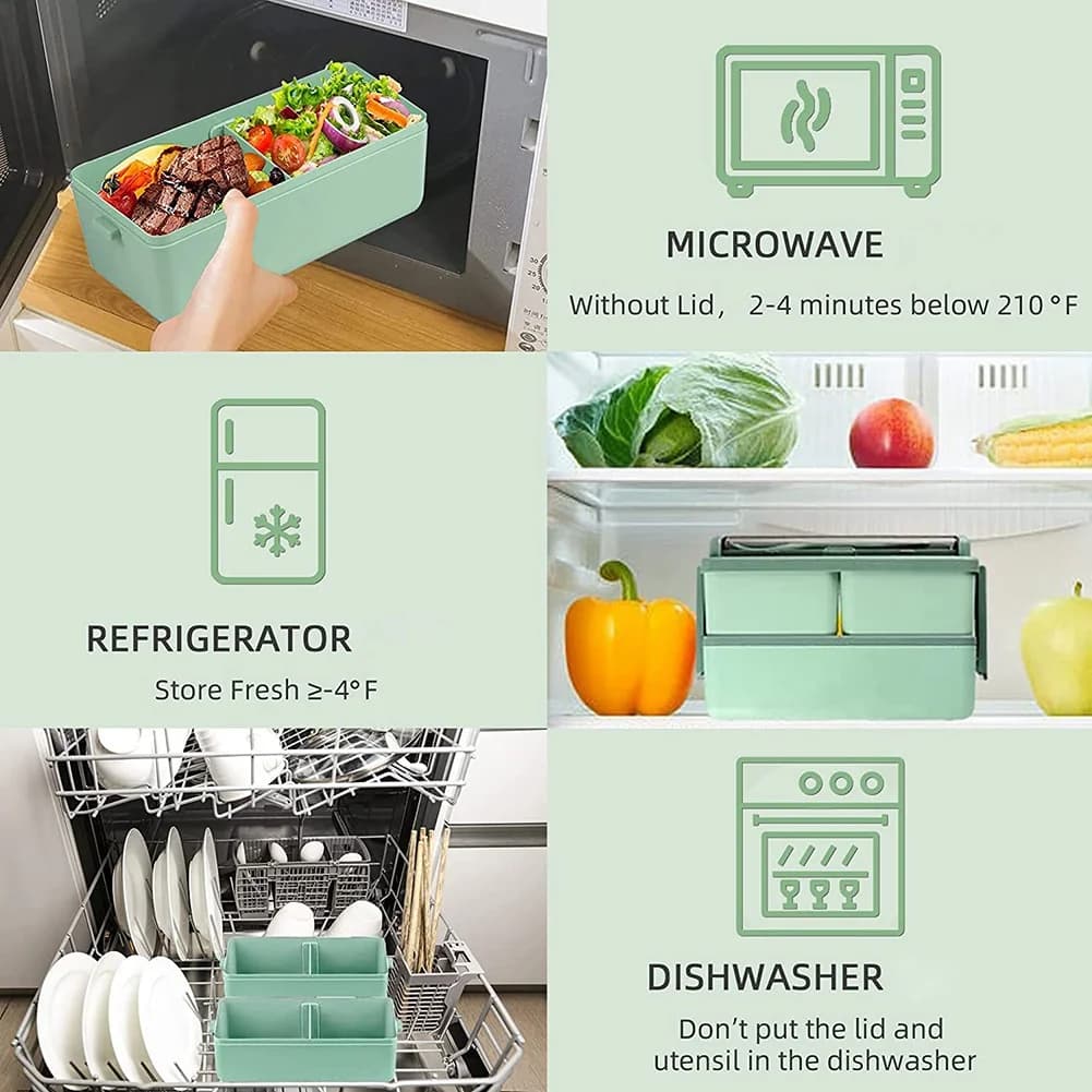 A67P-Bento Lunch Box per adulti e bambini, contenitore a tenuta stagna per il controllo delle porzioni, stile sottile con scomparti.
