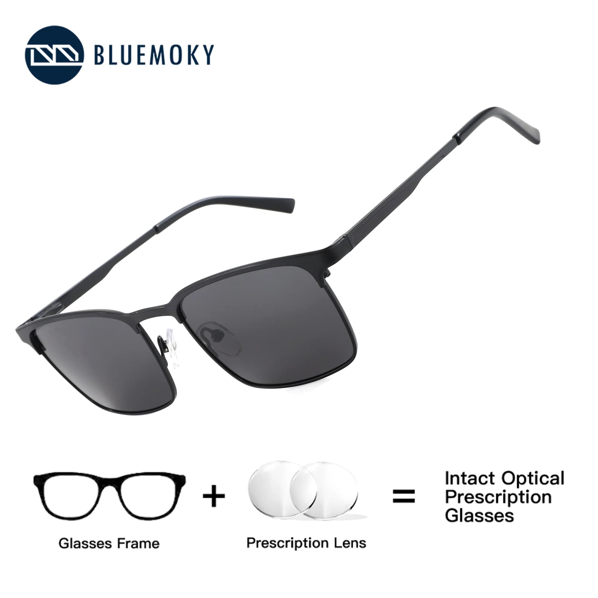BLUEMOKY L Size Square Prescription Sunglasses Men Customised Alloy Polarized UV400 Shadow High Quality Vision Glasses