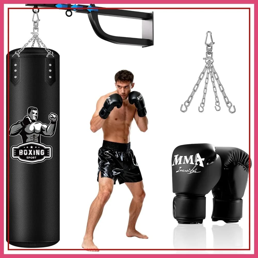Set Sacco da Boxe Regolabile da Parete con Guanti per Allenamento in Palestra Domestica