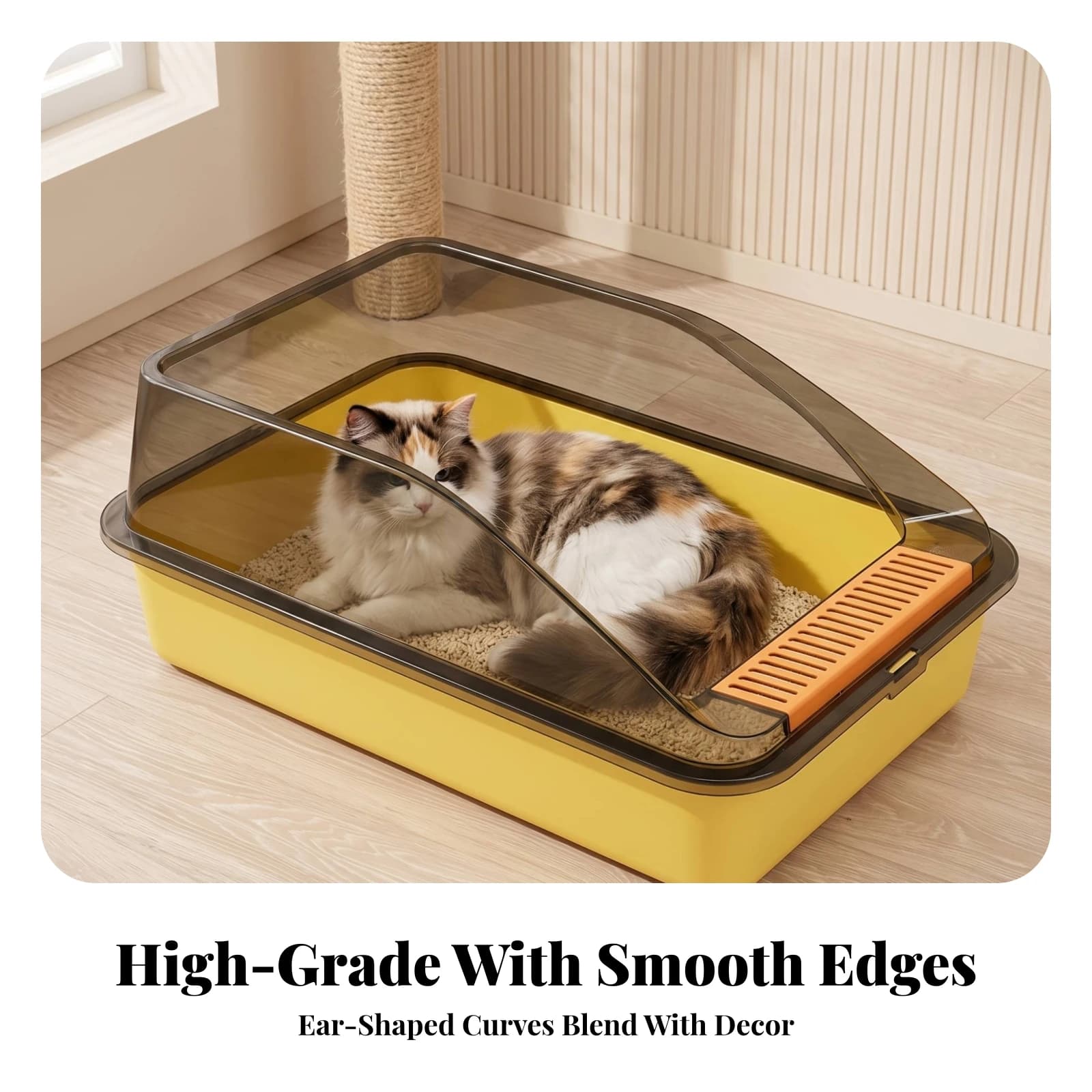 Cat Litter Box with Guard Roomy Enclosed Litter Box Pet Supply Leak-Proof Stain-Resistant for Cats, Home, Apartments