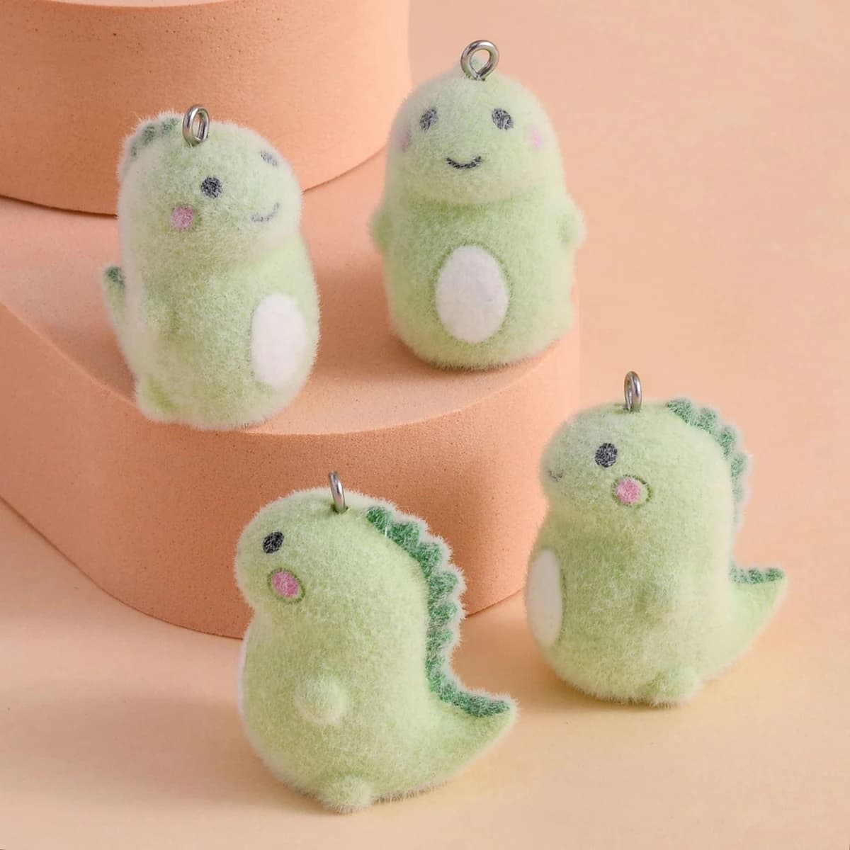 20pcs 3D Flocking Resin Charms Cartoon Prehistoric Animal Dinosaur Pendant For DIY Bag keychain Jewelry Accessory