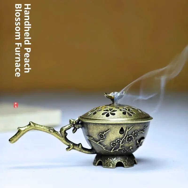 Handheld Plum Blossom Incense Holder Vintage Zinc Alloy Hollow Out Incense Stick Burner With Cover Aromatherapy Ornament