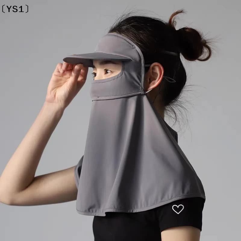 〔YS1〕Ice Silk Sunscreen Hats Mask Women Men Summer Breathable Outdoor Sports Hat-brim Thin Traceless Facemask UV Protection Caps