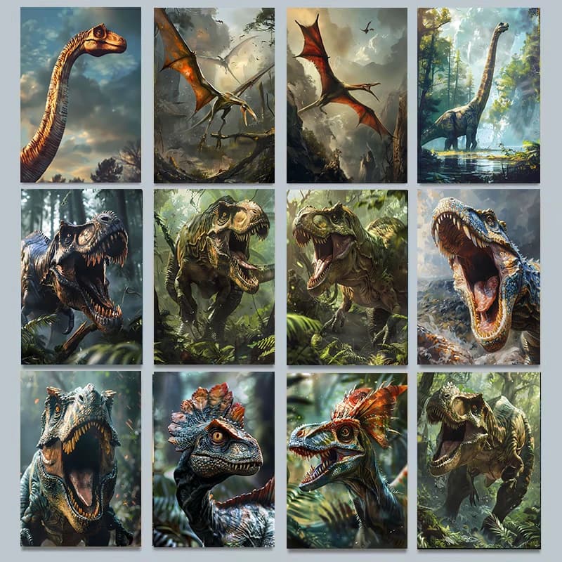 Jurassic Dinosaurs Tyrannosaurus Pterodactyls Animals Poster Prints Canvas Painting Wall Pictures Bedroom Home Decor Gift