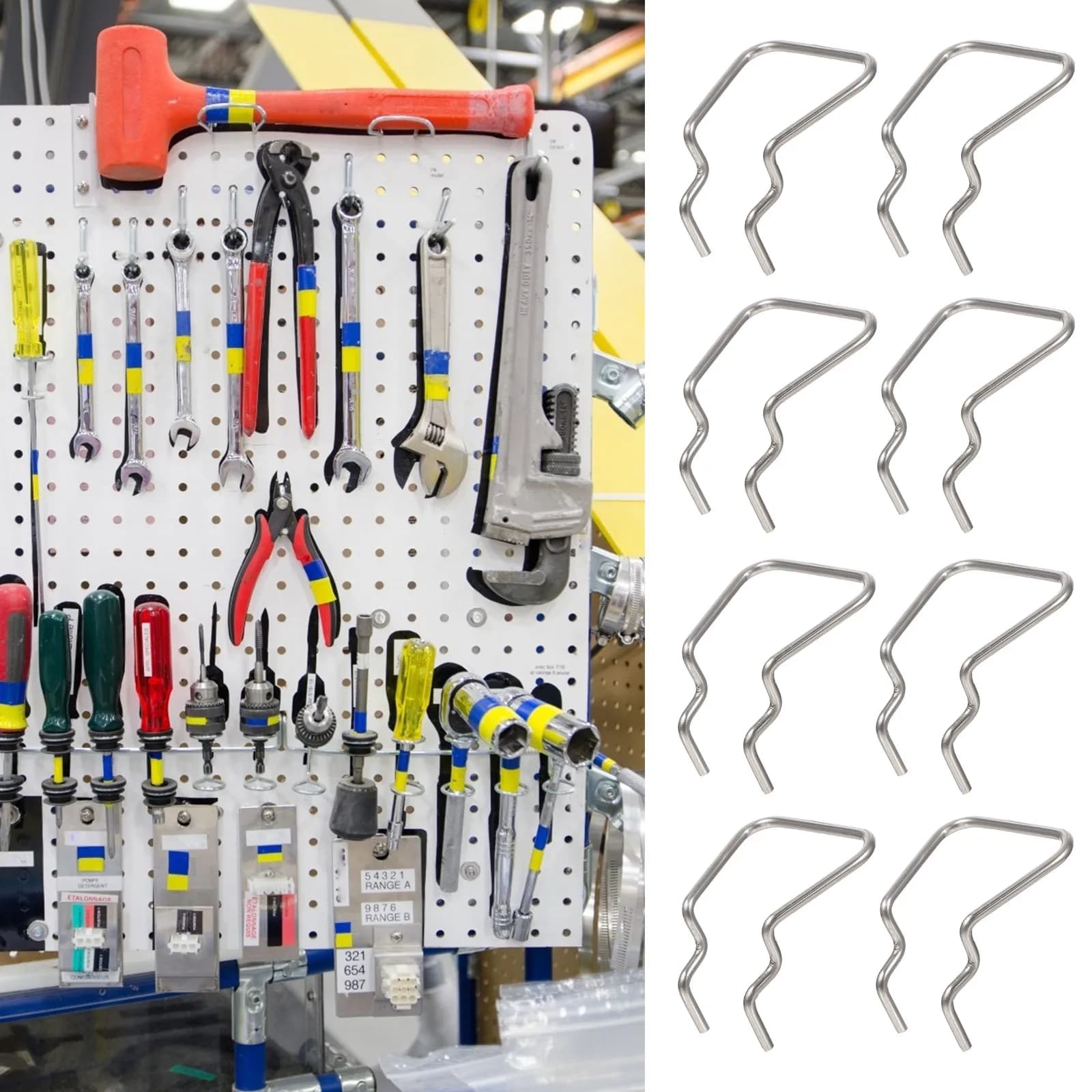 12Pcs Hardware Display Shelf Rack Hooks Universal Pegboard Single Hook Slip Resistant for Tool Organizer Garage Workshop Wall