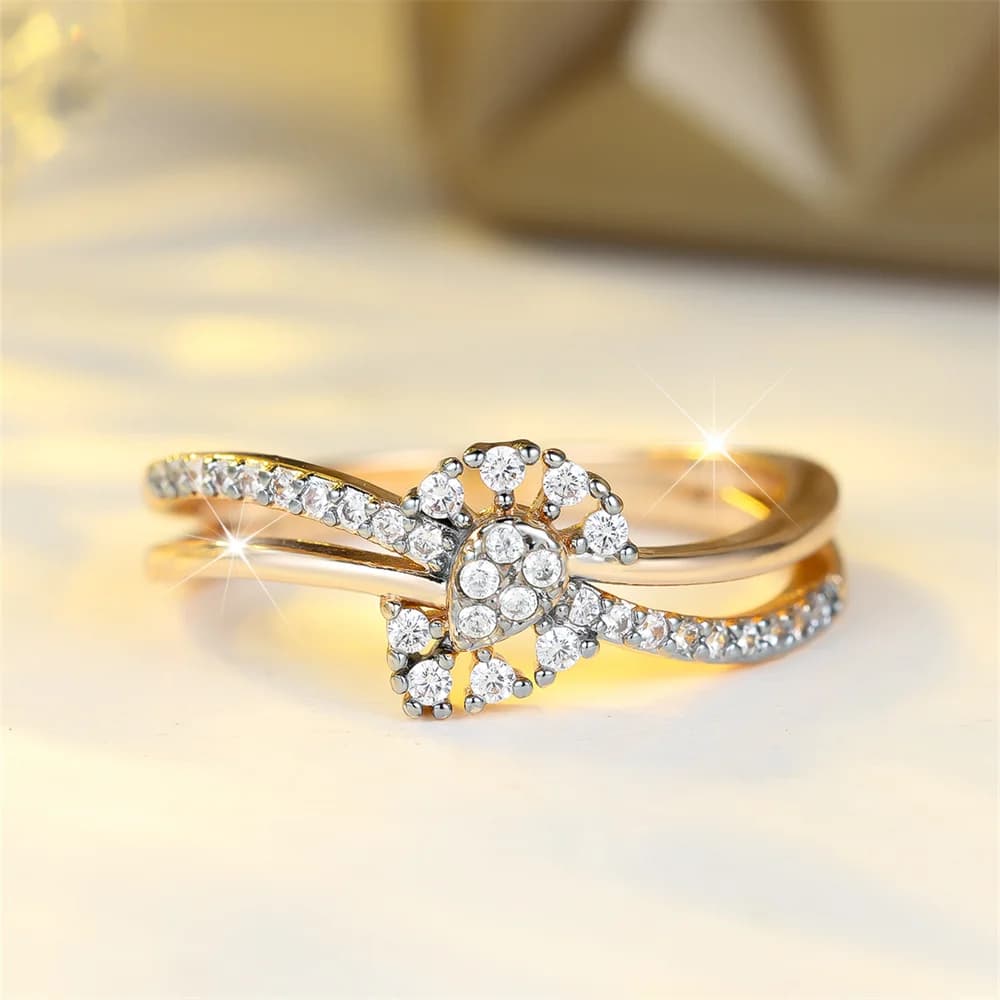 Anelli di fiori di cristallo con goccia d'acqua con zirconi bianchi per le donne Anello di fidanzamento color oro vintage Gioielli da sposa Regali versatili da sposa