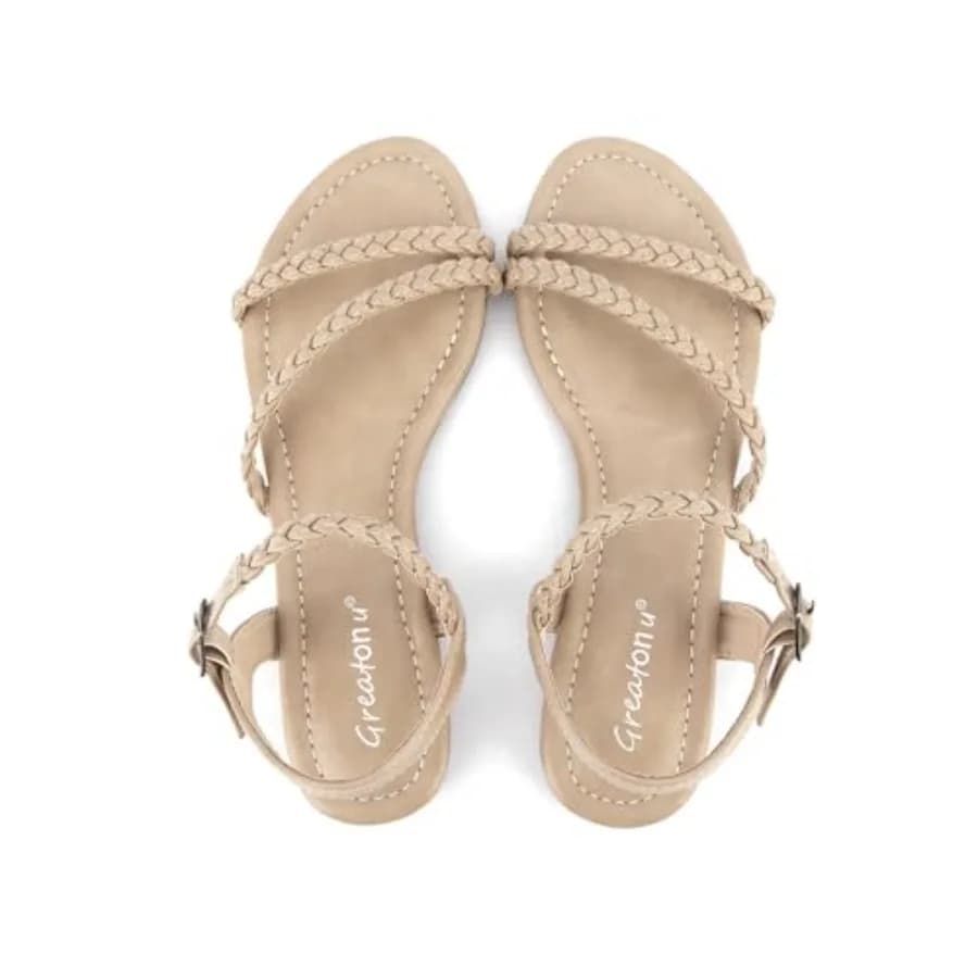 Greatonu Women's Flat Sandals Slip On Summer Gladiator Open Toe Braided Slingback Shoes