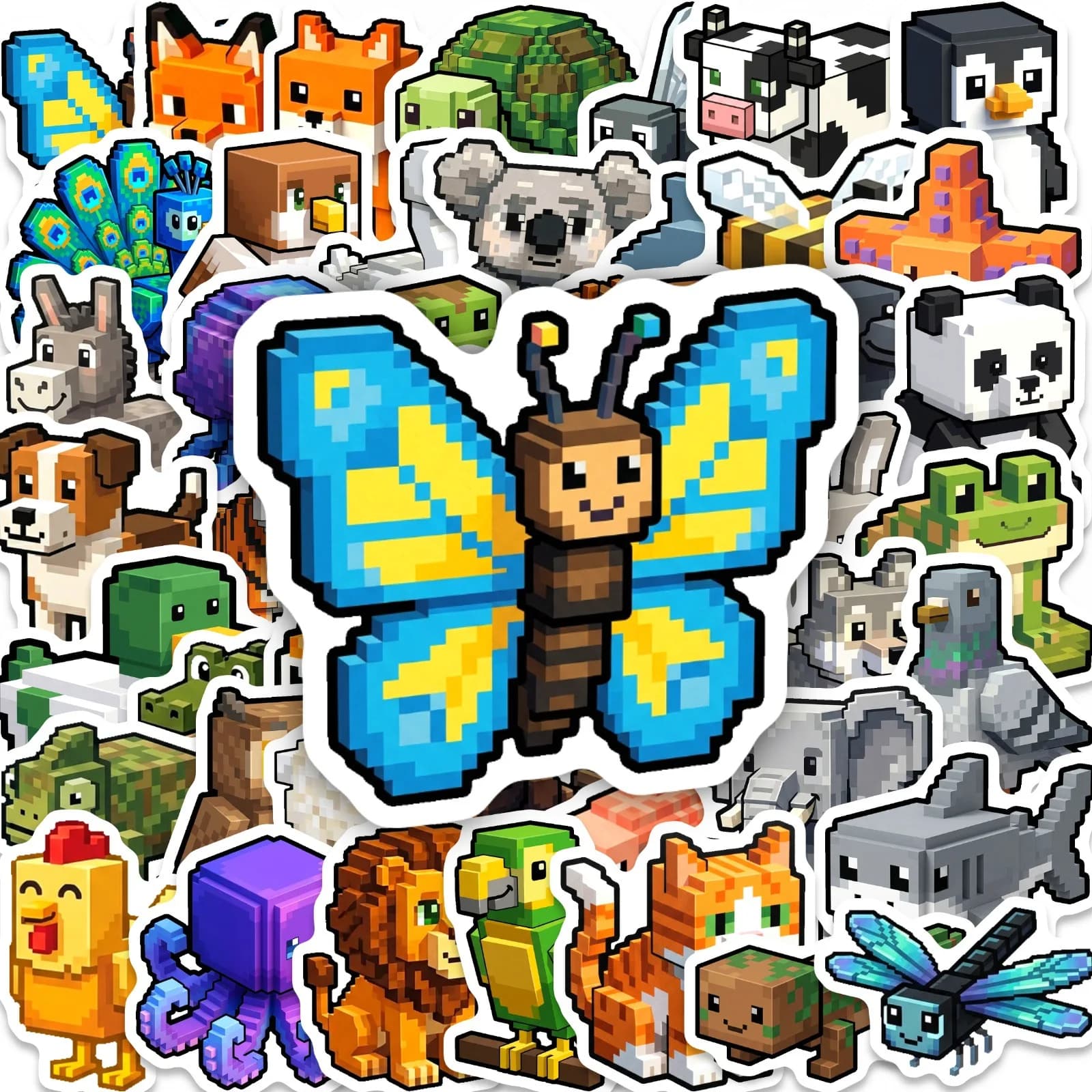 50 Pezzi Adesivi Animali Pixelati, Stile Cartone Animato, per Telefono, Cartelle, Casco, Skateboard, Scatole, Scrapbook, Tazze, Decorazioni