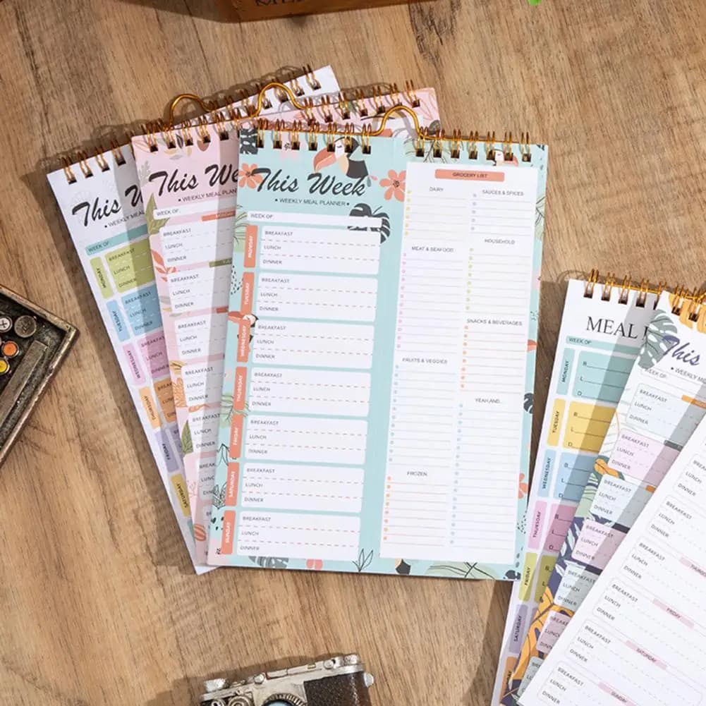 Meal Planner Notebook 52-week Tear-off Meal Planner Pad with Detachable Shopping List Handmade Weekly Diet Plan Sheets Double