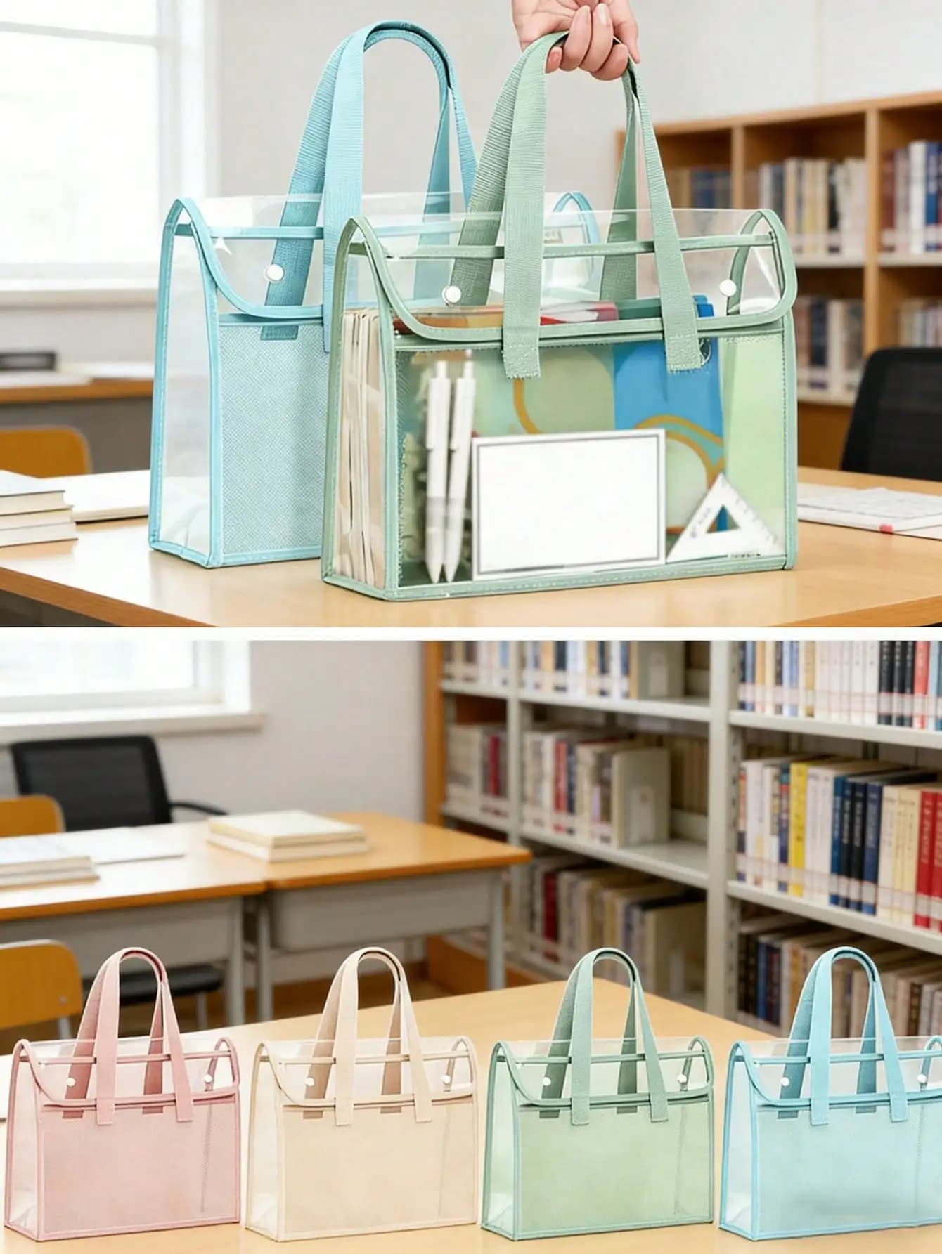 1 cartella portatile trasparente impermeabile di grande capacità, borsa per documenti espandibile, custodia per documenti autoadesiva in PVC per