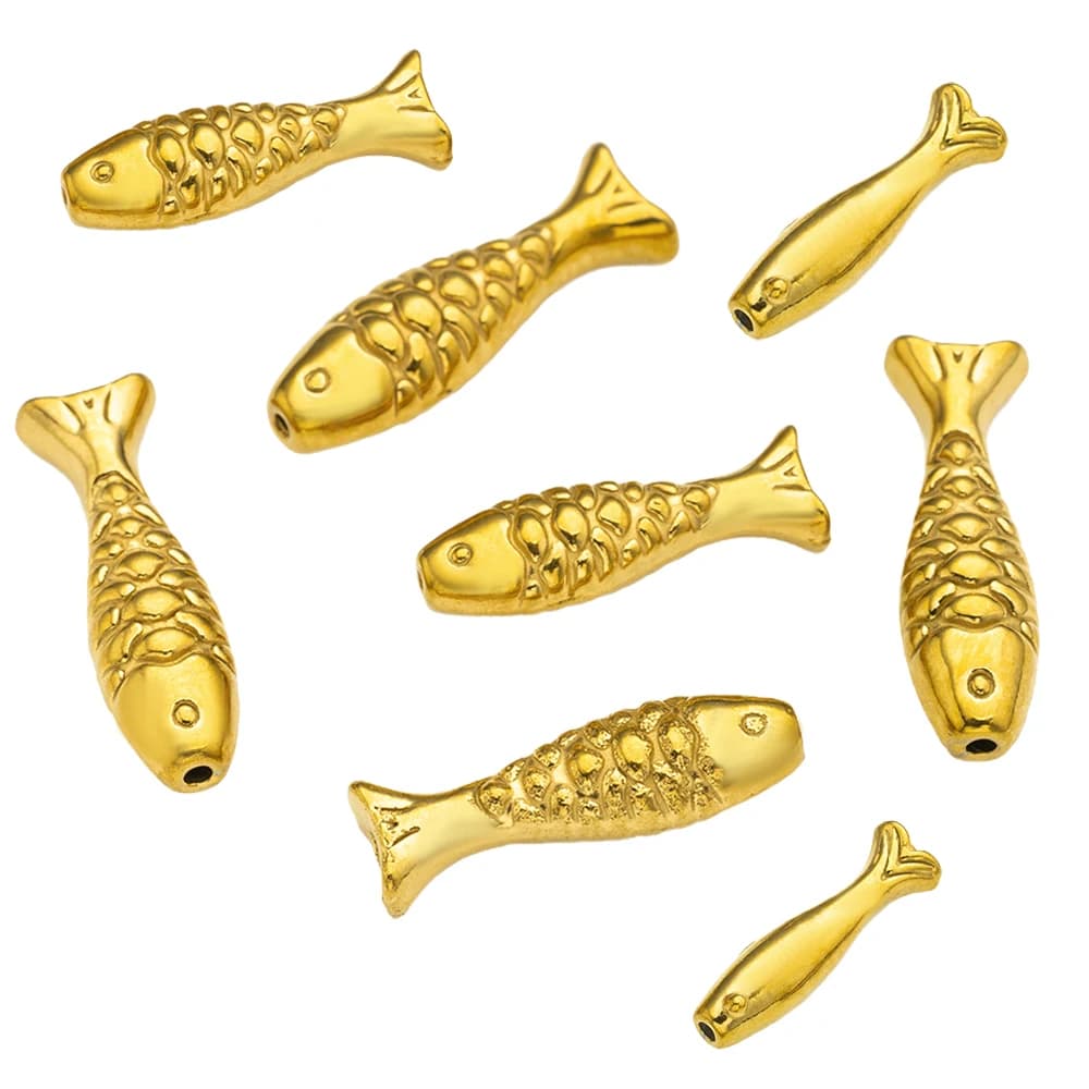 5 pezzi in acciaio inossidabile con ciondolo a forma di pesce dorato, perline allentate per orecchini fai da te, collane, braccialetti, creazione di gioielli, accessori