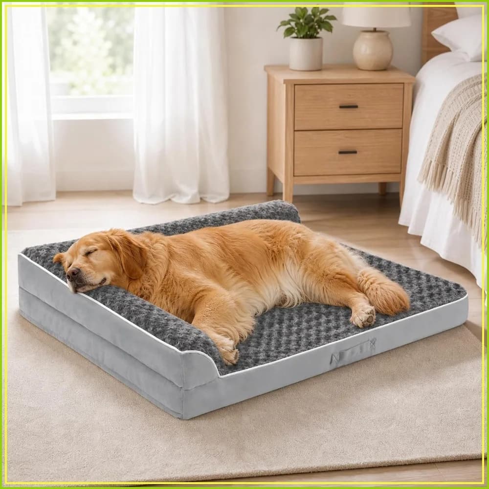XXL Orthopedic Dog Bed for Large Dogs, Waterproof L-Shaped Pet Couch with Washable Cover, 48"x35"x7.5" Grey