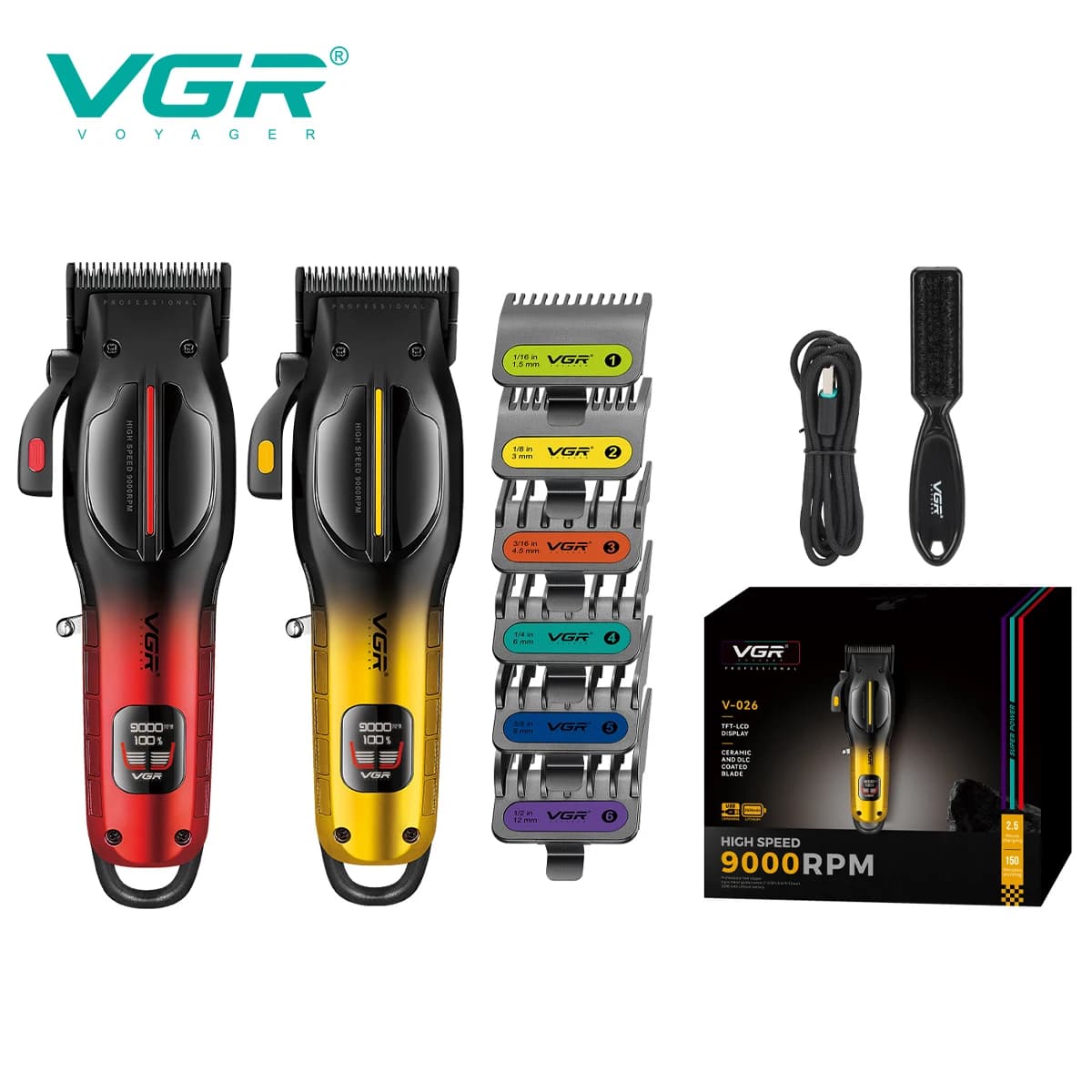 VGR high-end professional hair cutter metal body cutter 9000 rpm digital display LCD electric shears V-026