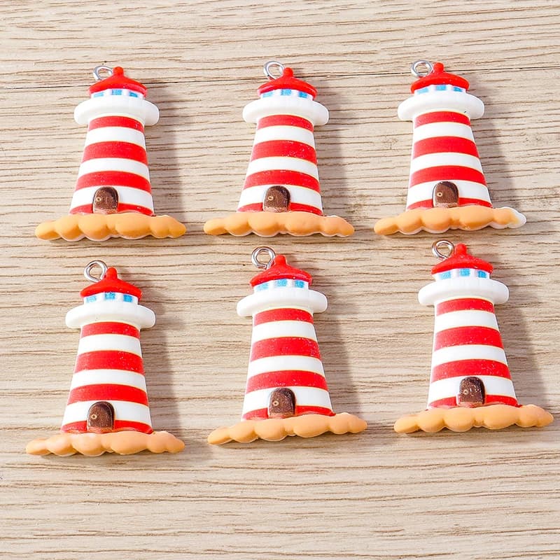Tusember 10pcs/lot Cute New Cartoon Marine Traffic Sailor Boat Lighthouse Charms for Jewelry Making Earring Necklace Accessories