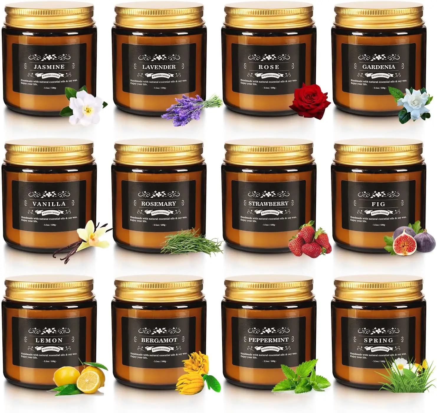 Set of 12 Perfume Candles, House Candles, Delete Odori, Allevia lo Stress, Long-Term Gift Set