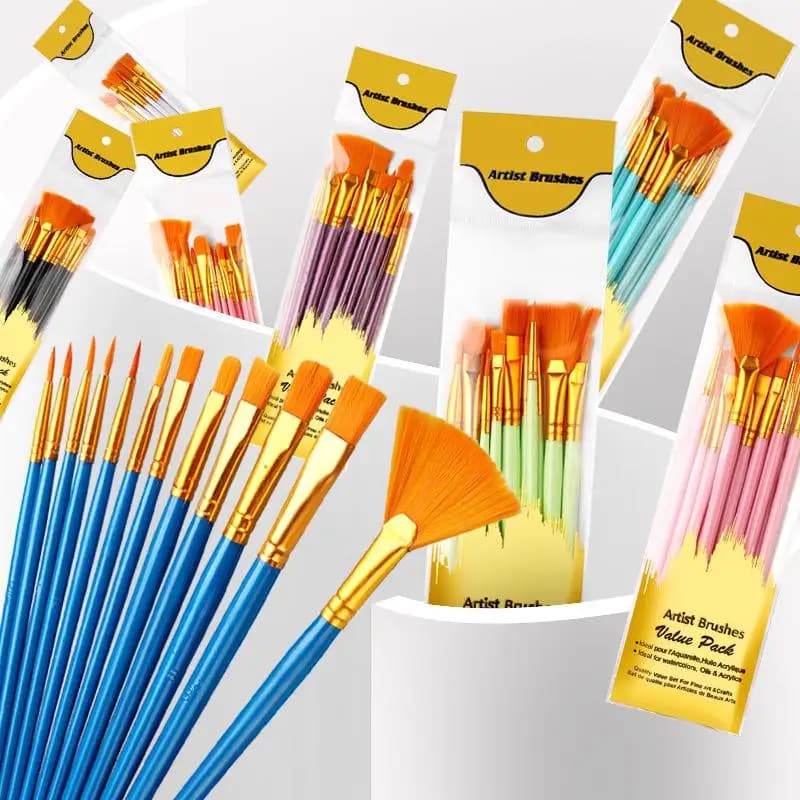 12Pcs Professional Nylon Bristle Brush Set Flat Brushes Watercolor Oil Paint For Artists Amateur And Paintings Fabric Brushes