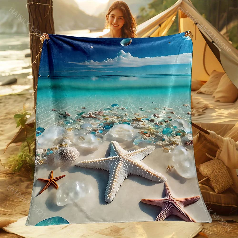 1 coperta calda con stampa di stelle marine e bolle trasparenti, per adulti e bambini, per casa, viaggi, auto, morbida e confortevole, adatta a tutte le stagioni