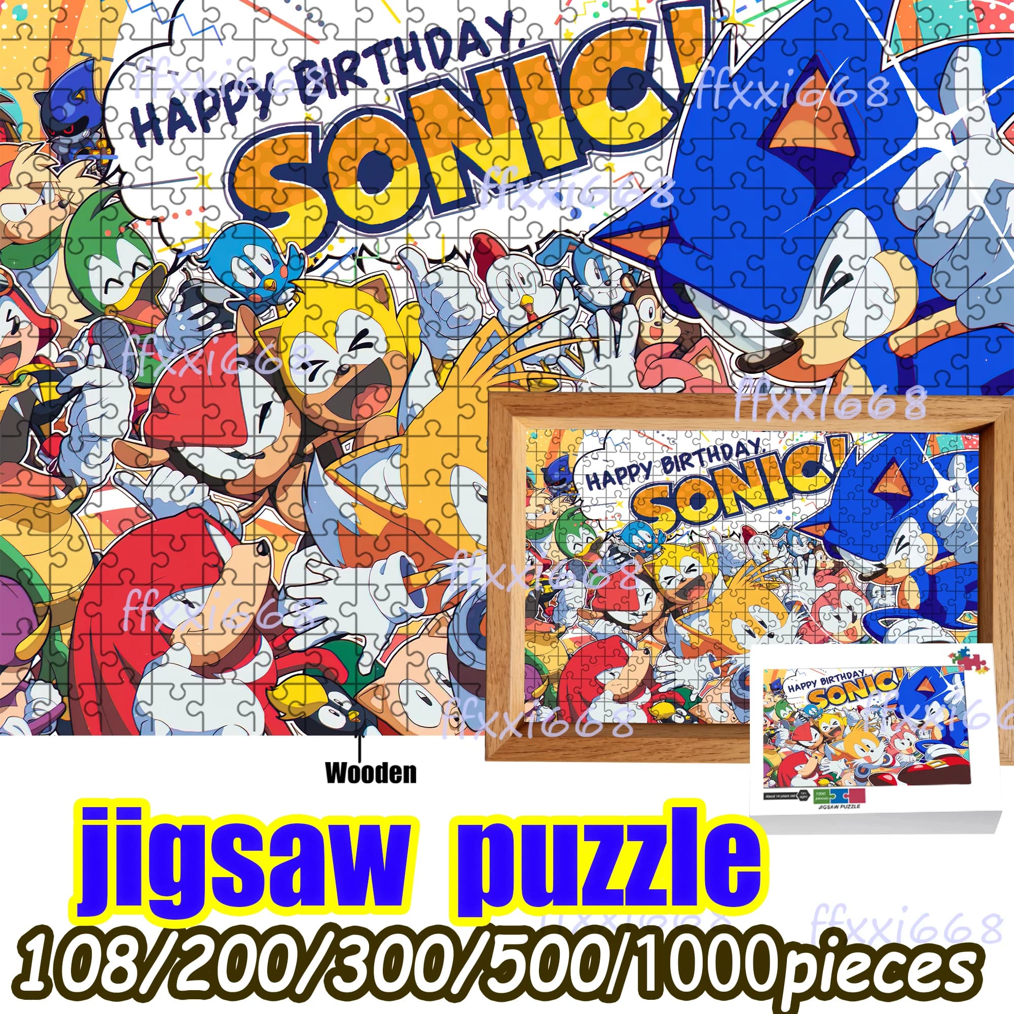 Puzzle di Sonic the Hedgehog 108/200/300/500/1000 Pezzi in Legno, Regalo di Alta Qualità, Divertente Regalo di Compleanno