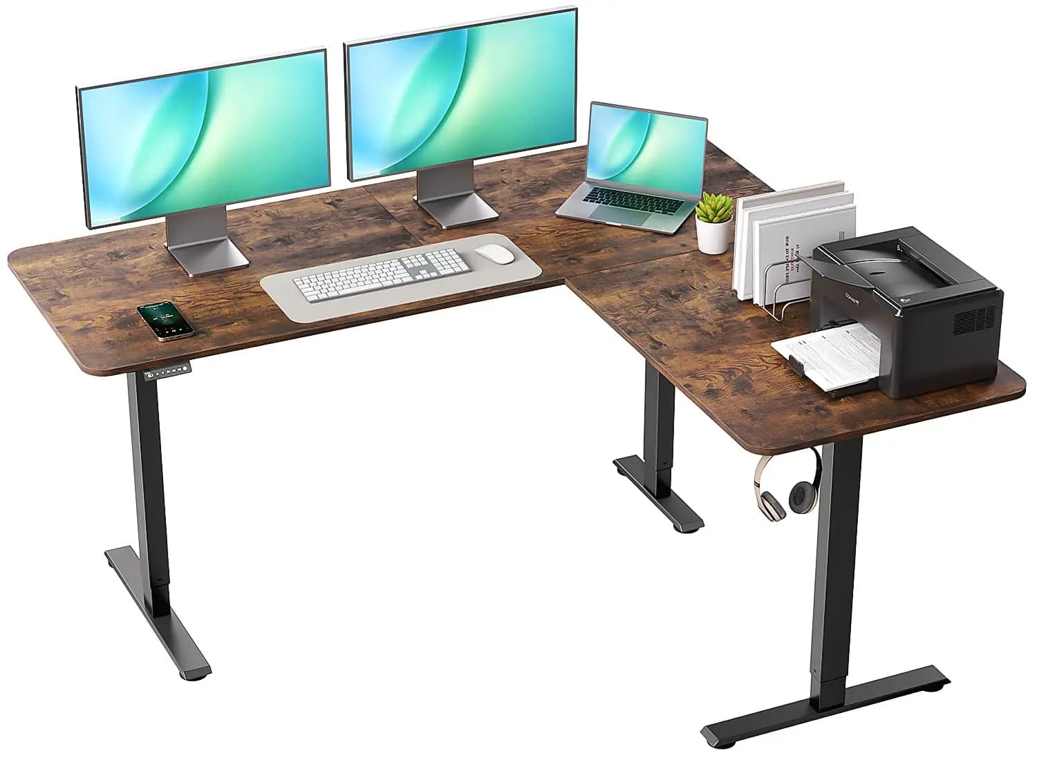 Scrivania Elettrica a L Regolabile in Altezza 63 x 55 Pollici, Postazione di Lavoro Angolare Sit-Stand per Casa e Ufficio, Personalizzabile