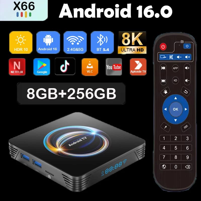 Android 16 Smart TV Box X66 8GB + 256GB Rockchip RK3528 Assistente Google Video 8K Lettore multimediale Bluetooth5.4 Set top box molto veloce