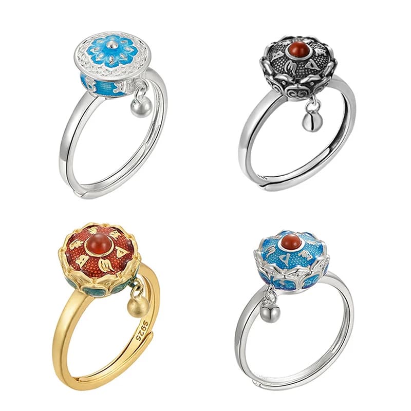 Anelli rotanti buddisti Fidget Finger Anti stress Ansia Spinner aperto regolabile Buona fortuna Anello ruota di preghiera tibetana buddista