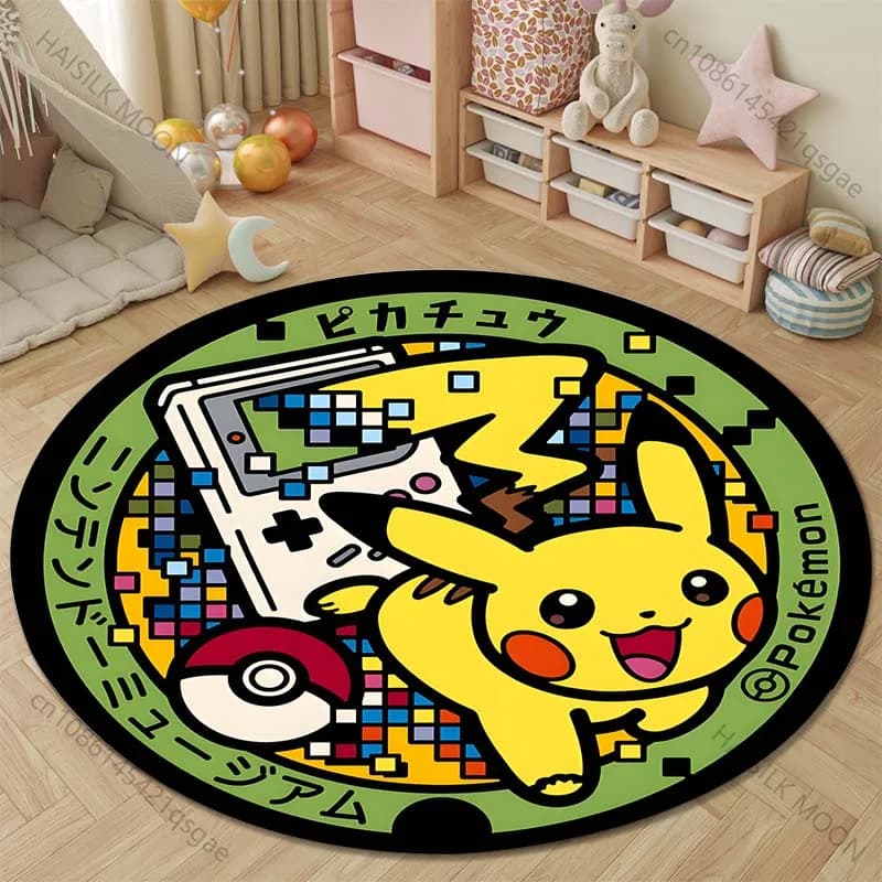 Tappeto Rotondo con Stampa Pokemon Sylveon Pikachu, Antiscivolo, per Soggiorno, Camera da Letto, Divano, Tappeto Decorativo per Casa